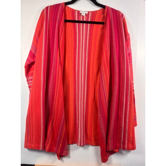 J. Jill Sweaters - J Jill Womens Open Front Cardigan Sweater Orange Pink Stripes Size Medium